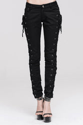 Black Lace Up Punk Classic Stretchy Womens Pants